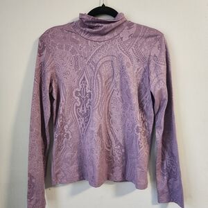 J. Jill Paisley Print Turtleneck Top Stretch Long Sleeve Purple‎ Small